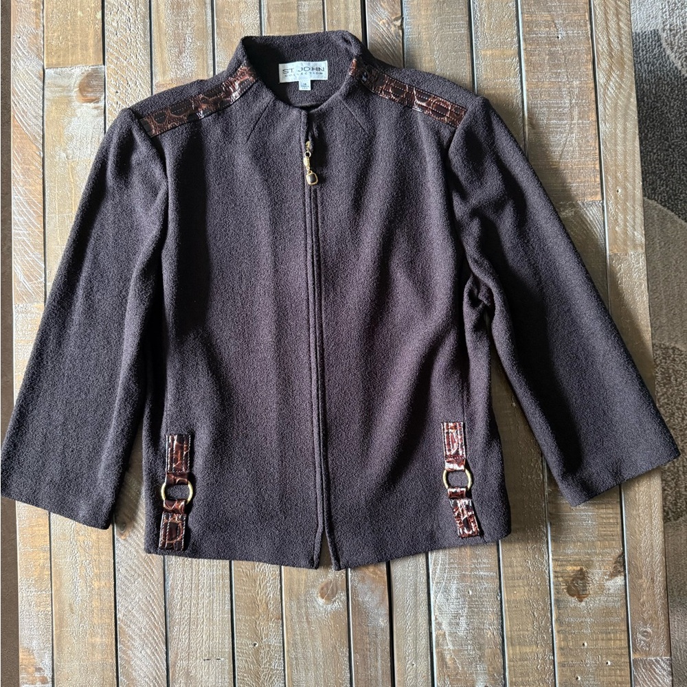 St. John Dark Brown Jacket with Crocodile Accents